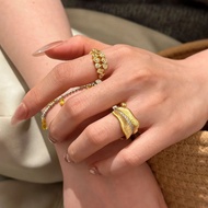 French Retro Palace Style Hetero-Shaped Yellow Diamond Row Diamond Ring New Style Classy Light Luxur