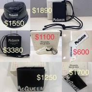 Alexander McQueen hat 帽 size S M L $1550 / 掛頸包 $1890 /電話包 phone case bag $3380 /key chain 玻鞋 鎖匙扣 $11