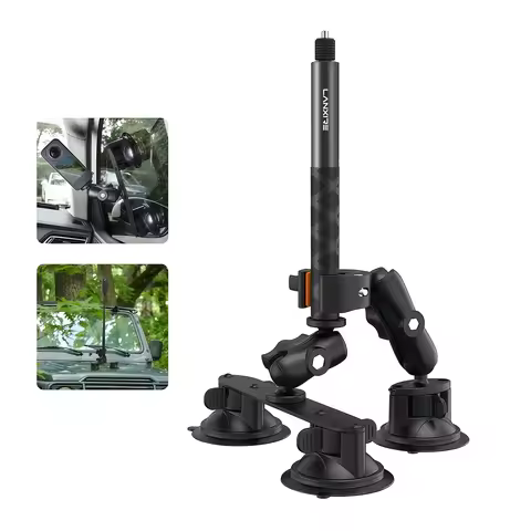Lanxire Suction Car Mount Camera for Insta360, Suction Cups Mount with 46.4” Invisible Selfie Stick 