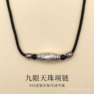 Autumn Winter Hokkien Obsidian Dzi Beads Thai Silver S999 Necklace Pure Silver Distressed Men's Ankl