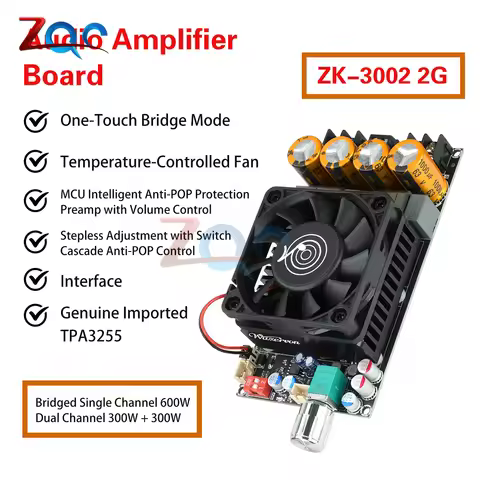 DC18-50V ZK-3002 2G Upgraded Pure Post Amplifier Board Stereo 300W+300W Dual Channel/600W Mono Ampli