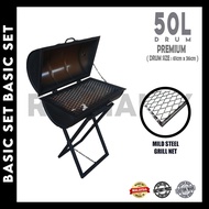 BBQ Grill Outdoor Drum Set Tong Drum 50L BBQ Set Complete With Mild Steel Grill Net Medium Size