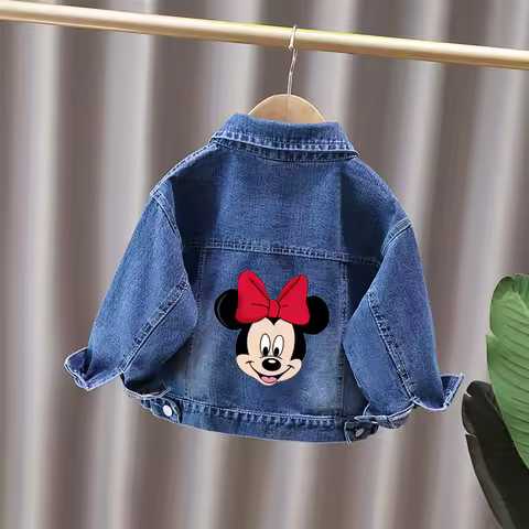 Mickey Mouse Kids Denim Jacket for Baby Boy Girl Cartoon Single Breasted Jean Coat Autumn Outerwear 