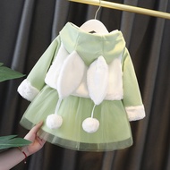 Váy Công Chúa Mùa Đông Cho Bé Gái Váy Dài Cotton Lót Lông Cừu Áo Khoác Cho Bé Gái 1-6 Tuổi Bộ Đồ Trẻ