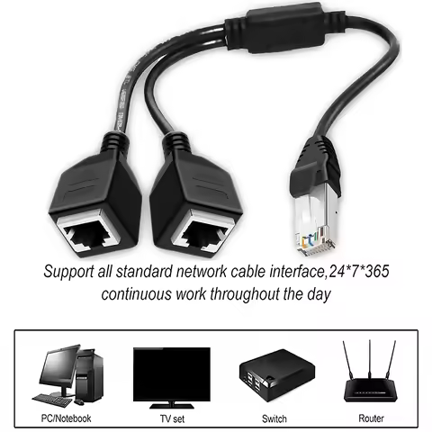 RJ45 Network 1 to 2 Port Ethernet Adapter Splitter, RJ45 1 Male to 2 Female LAN Ethernet Splitter Ad
