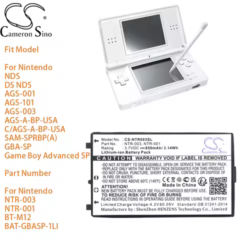 Cameron Sino Game Console Battery for Nintendo GBA-SP Game Boy Advanced SP Part Number NTR-003 NTR-0