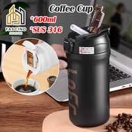 【SG】Coffee Cup with Straw 316 Stainless Steel Coffee Mug Leakproof Thermal Coffee Tumbler Water Cup