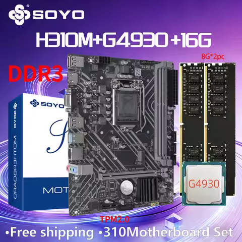 SOYO H310M DDR3 Motherboard Kit Xeon G4930 CPU 16G=8G*2 RAM Intel LGA1151 TPM2.0 PC game Computer Co