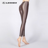 LEOHEX เลกกิ้งผ้ายืด9จุดสีสดใสของผู้หญิงเลคกิ้งสำหรับเพาะกายเนื้อบางเป็นมันวาว