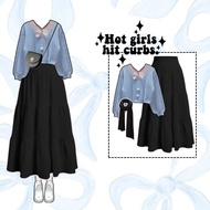 Risty Set Outfit Coquette (Sweater + Layered Skirt + Hijab) Teenage Oneset Women's Hangout Suit