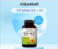 [จัดส่งทันทีในสต็อก] Naturebell Vitamin D3 K2 (10000 IU Vitamin D + 200mcg Vitamin K MK-7) 240 Softg