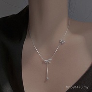 Necklace 2025 Light Luxury Pure Silver New Style All-Match Clavicle Chain Fashion Bow Tassel Female 