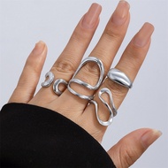 Ingemark 4Pcs Vintage Irregular C Shape Open Ring Set Women Creative Geometric Finger Knuckle Ring C