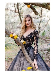 Wedding Dress New 2021 Lace Modern Hitam A-line Gothic Gaun Pengantin Dengan Lengan Panjang Seksi De