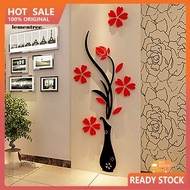 Stiker Dinding Desain Vas Bunga Pohon 3D Bahan Akrilik Gaya Retro