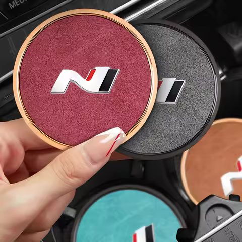 2Pcs Car Water Cup Mat Alloy Leather Coaster For Hyundai N Nline i20 i30 ix35 Sonata Tucson Azera El