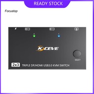 FOCUS Triple Monitor Kvm Switch Multi-computer Kvm Switch High Performance 2-in-3-out Kvm Switcher with Usb3.0 for Computer 8k30hz 4k144hz Edid Simulator Us Plug Top Seller
