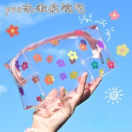 Ins Style Colorful Flower Transparent Cosmetic Bag PVC Waterproof Wash Bag Portable Large Capacity T