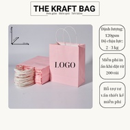 Kraft Paper Bag With Large size 120gsm Quantitative Paper Handle in Pink For Cosmetics, Thekraftbag Supports Small Printing