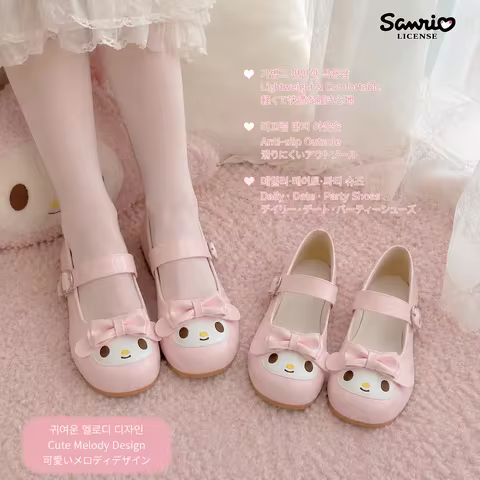 Sanrio My Melody Kawaii Flat Shoes Cute Lolita Mary Jane Shoes Pink Cartoon Round Toe Casual Shoes f
