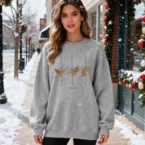 Funny Christmas Sweatshirt Reindeer Pole Dance Holiday Sleigh Christmas Pullover Pole Dance Wear Gif