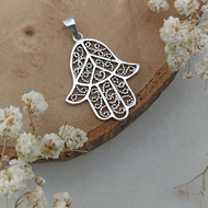 Silver thai Jewelry จี้เงินแท้ 925 รูปมือ Hamsa 39มม. 925 Sterling Silver Hamsa Hand Pendant 39mm