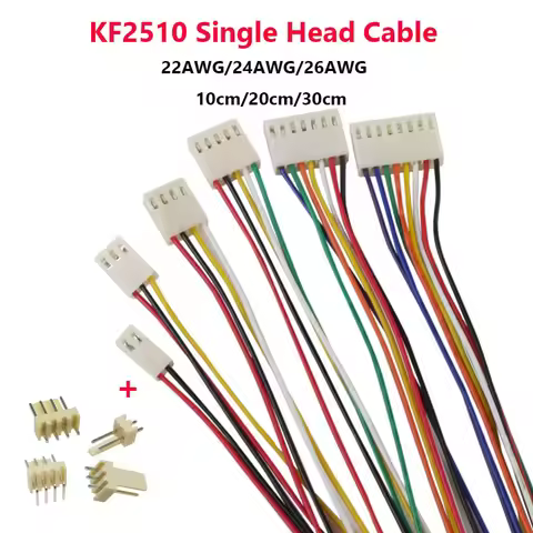 10sets KF2510 Wire Cable Connector 2/3/4/5/6/7/8/10P 2.54mm Pitch Single Head 1007#22AWG 24AWG 26AWG