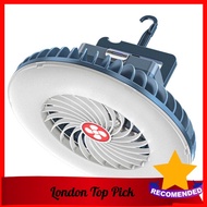 [ London ] Portable Camping Fan LED Lantern Mini Desk Fan USB Rechargeable 2400mAh Batteries Operate