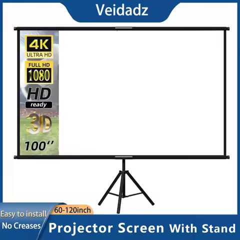 VEIDADZ Projector Screen With Stand Foldable White Less Creases 60 84 100 120 inch Soft Double Sided