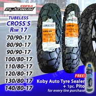 CORSA Cross S Platinum RIM 17 Tubeless Tires ( 70/90-17 , 80/90-17 ,  90/90-17 , 100/80-17 , 110/80-17 , 120/80-17 , 130/80-17 , 140/80-17 ) with FREE Tire Sealant and Pito