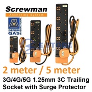 Screwman 13A Heavy Duty Trailing Socket Extension Socket 2 Meter / 5 Meter 1.25mm 3C Flexible Cable Power Max 3000Watt