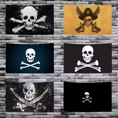 1pc Skull Crossbones Pirate Flag Banners Four Hole Flag Polyester Outdoor Decor Room Aesthetic