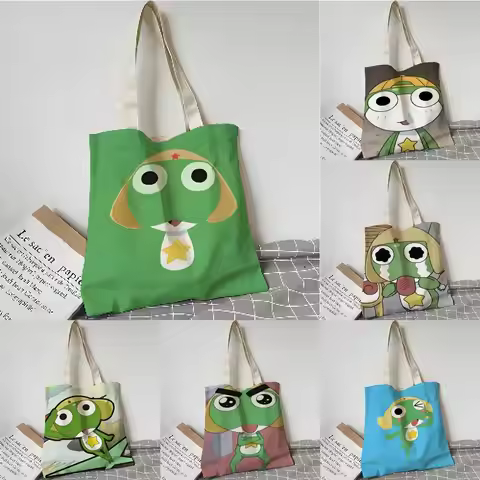 Classic Comedy Frog Anime Keroro Storage Bags Shopping Grocery Reusable School Girl Gift Tote Bag fo