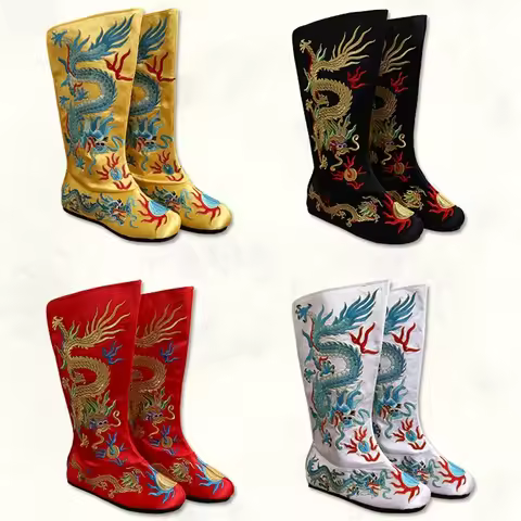 Chinese Ancient Emperor Boots Embroidered Dragon Hanfu Shoes Traditional Wedding Oriental Wuxia Men 