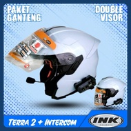 Ink Terra 2 Steel Blue | Ink Tera 2 Double Visor Helmet + SNI Bluetooth Intercom