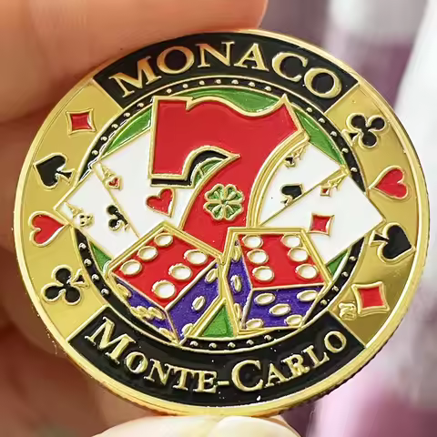 Monaco Monte-Carlo Casino Gold Coin Poker Pattern Number 7 Lukcy Medal Color Electroplating Challeng