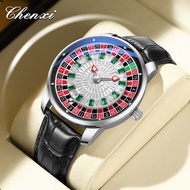 Creative Roulette Wheel Men Watch Casino Game Design Dial Black Crocodile Leather Strap Quartz Wrist