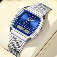 Foxbox/Couple Watch Business Casual Mesh Belt Waterproof Dual Display Electronic Watch