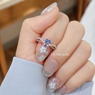 18k白金V型設計愛心藍寶石鑽石戒指