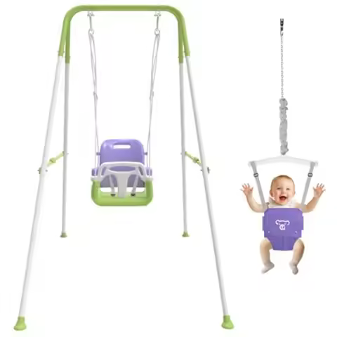 2 in 1 Toddler Swing and Baby Jumper Foldable Baby Bouncer with Soft Cushion Foldable Indoor and Out