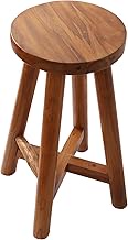 JOLLYMER Solid Teak Wood Barstool with Round Seat for Kitchen Counter, Home Bar Furniture, 29-Inch H