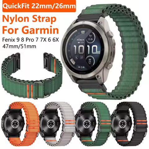 QuickFit 22mm 26mm Nylon Fabric Band For Garmin Fenix 9 8 Pro 47mm 51mm 7 7X 6 6X 5 5X/Epix/TACTIX/F