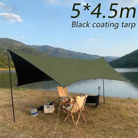 Black Coating Tarp Waterproof Large Black Coated Tarp Tent 5x4.5 Hexagon Camping Flysheet Outdoor Pi