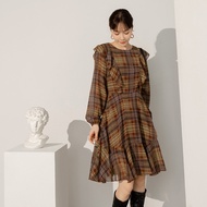 OB Slightly Transparent Plaid Lotus Leaf Shape Dress < DA10268 >