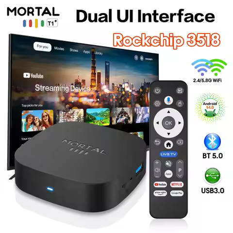 T1+ Smart Android TV Box 4K UHD Dual Band Wifi 2.4G/5G Bluetooth 5.0 Quad Core High Speed Running Me