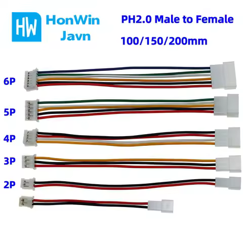 100Pcs JST PH2.0mm Pitch Male to Female Terminal Plug Wire Connector PH 2.0mm 2 3 4 5 6Pin Electroni
