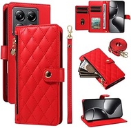 Case for Xiaomi Poco F7 5G (Color: RED) Crossbody Strap Zip Wallet Leather Flip Back Case