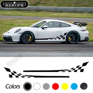 2 Pcs For Porsche 911 997 991 992 GT3 RS Turbo Carrera 4S Racing Flag Style Car Door Side Stripes St