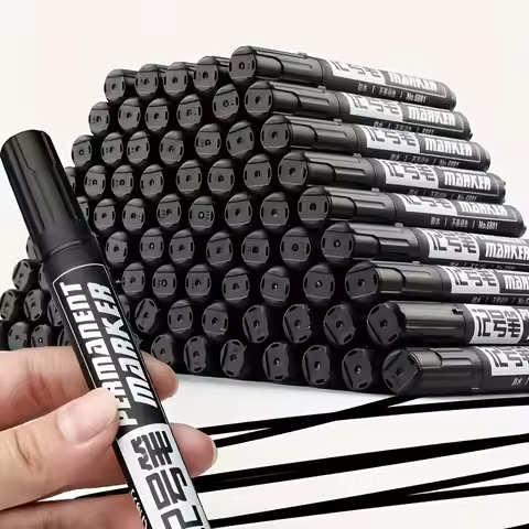 10pcs Permanent Marker Set, Waterproof Black Ink High-Capacity Oil-Based Office Supplies for Office 