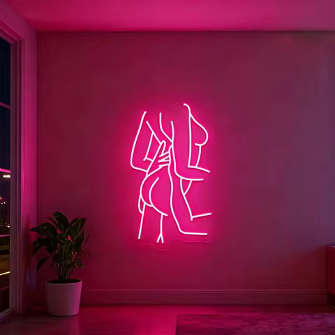 Cuddling Couple Neon Sign, Romantic Couple LED Light, Love Wall Decor, Couple Silhouette Art, Home B